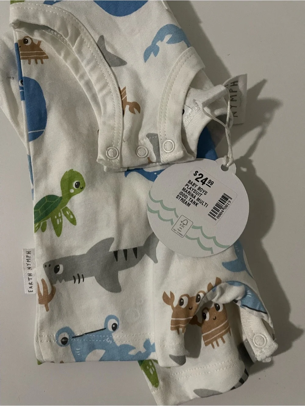 Earth Nymph Kids White Ocean Animal Sleeveless Romper